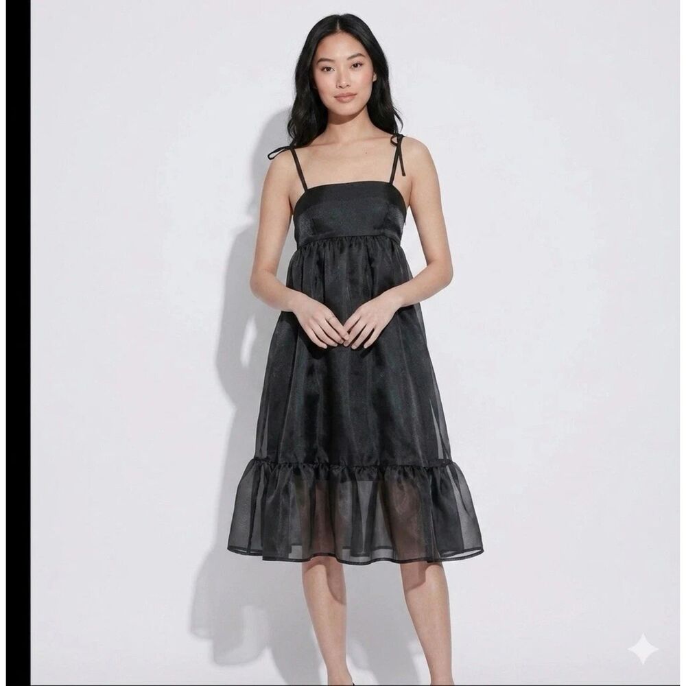 NEW Wild Fable Womens Organza Midi Babydoll Dress Sz M Black Whimsigoth Fairy